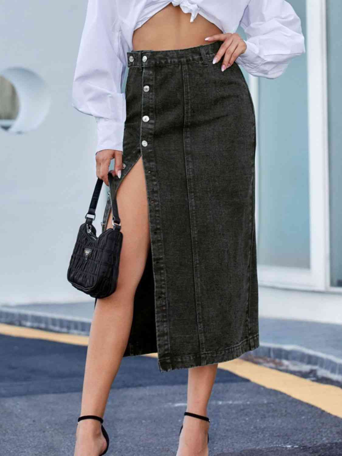 “The Freshman High” Button Down Denim Skirt