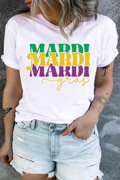 “”The Mardi Party” Plus Size MARDI GRAS Round Neck T-Shirt