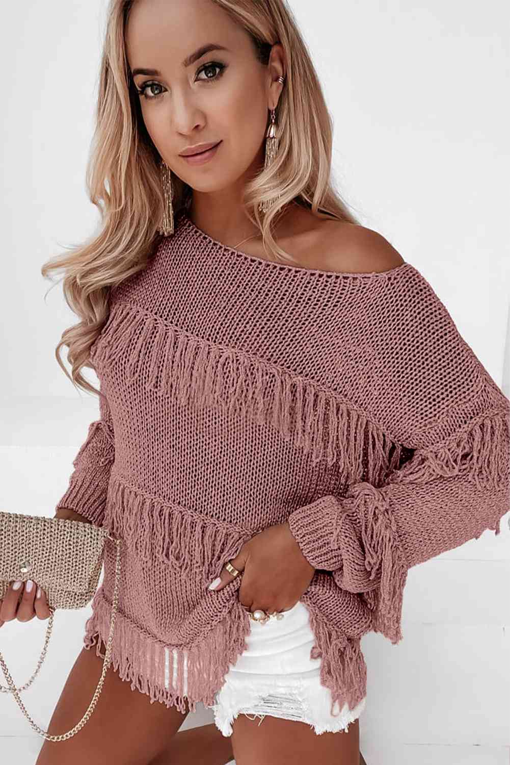 “The Mavys” Fringe Detail Long Sleeve Sweater