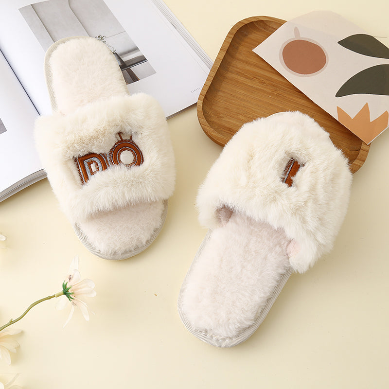 “The I Do” Faux Fur Open Toe Slippers