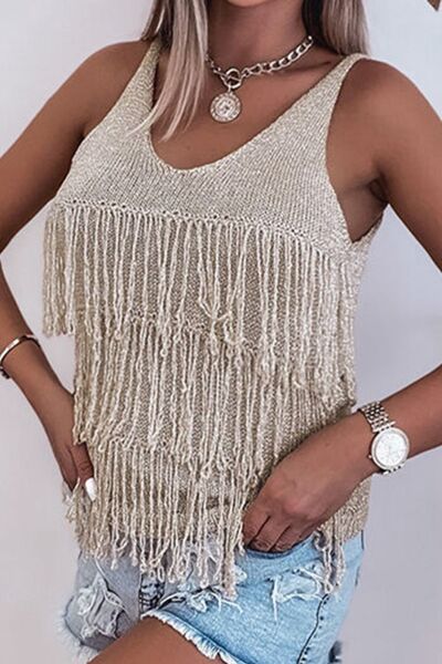 “The Corals” Fringe V-Neck Knit Tank