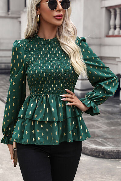 “The Snazzy Lep” Smocked Flounce Sleeve Layered Blouse