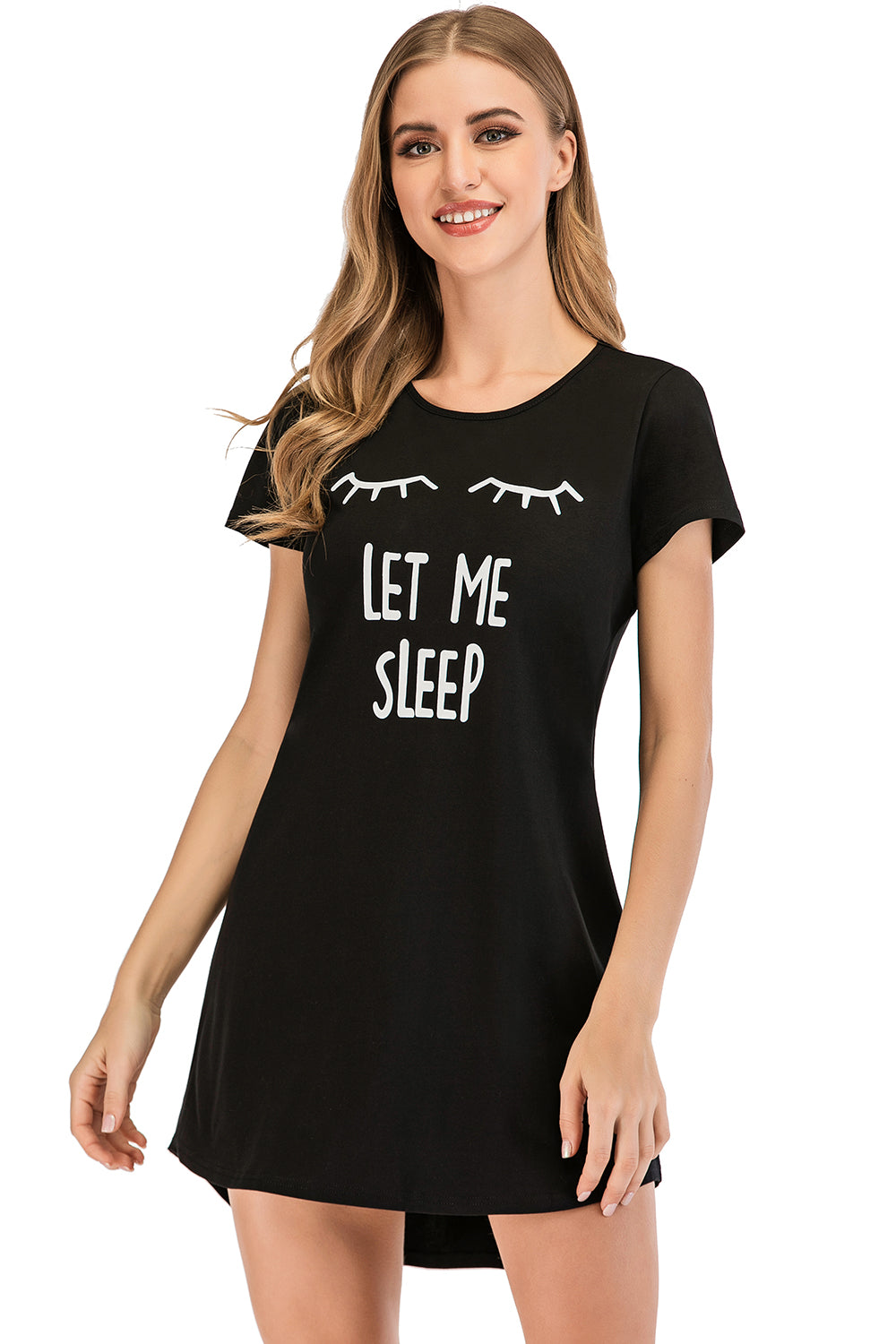 “The Sleep Graphics” Round Neck Short Sleeve Lounge Dress