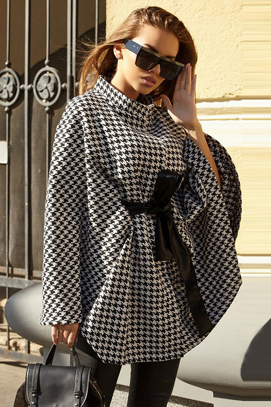 “The Passenger Princess” Houndstooth Tie Waist Trench Coat