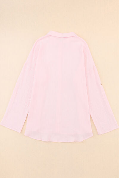 “The Buttoned Blusher” Pocketed Button Up Long Sleeve Shirt