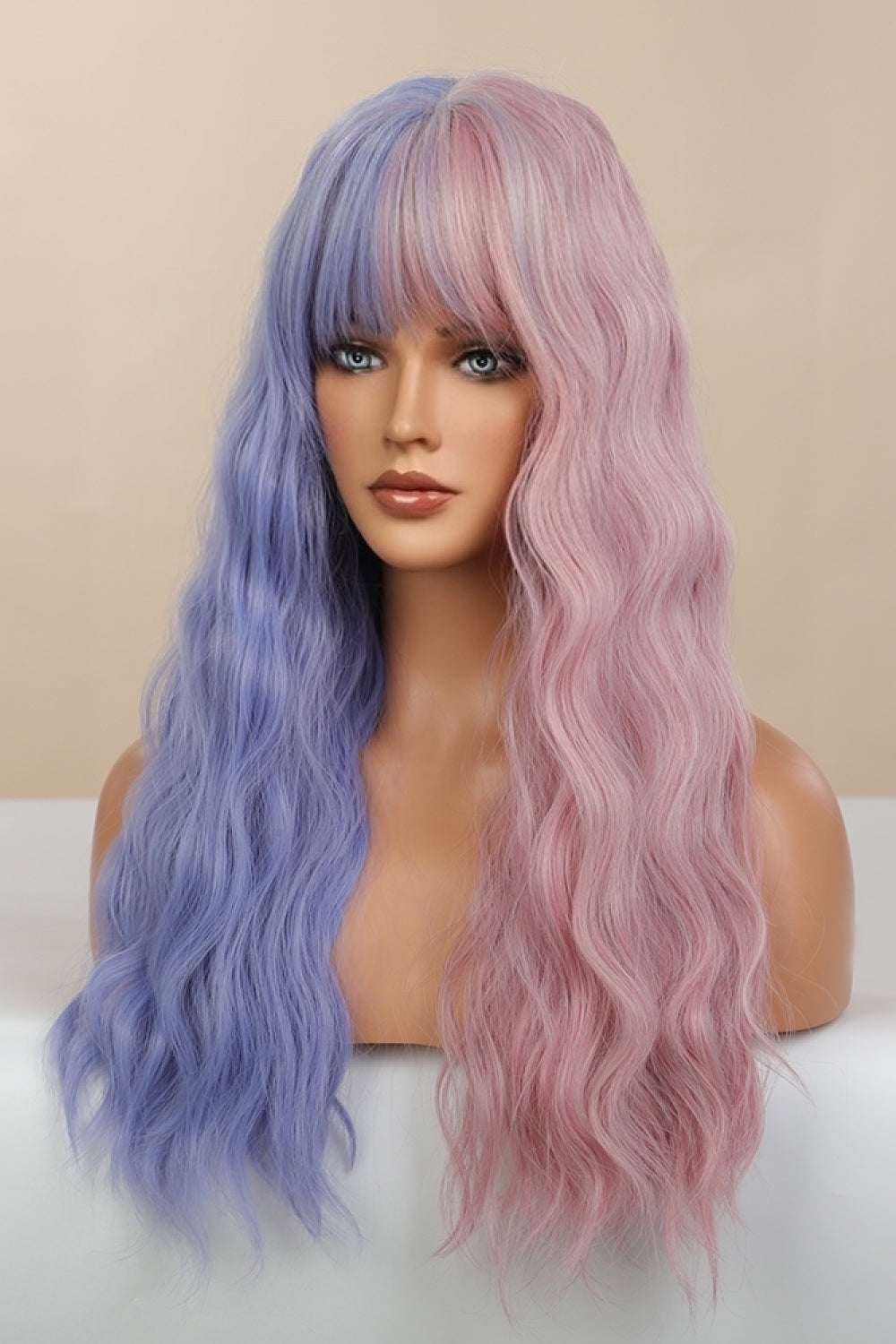 (Harlequin)13*1" Full-Machine Wigs Synthetic Long Wave 26" in Blue/Pink Split Dye