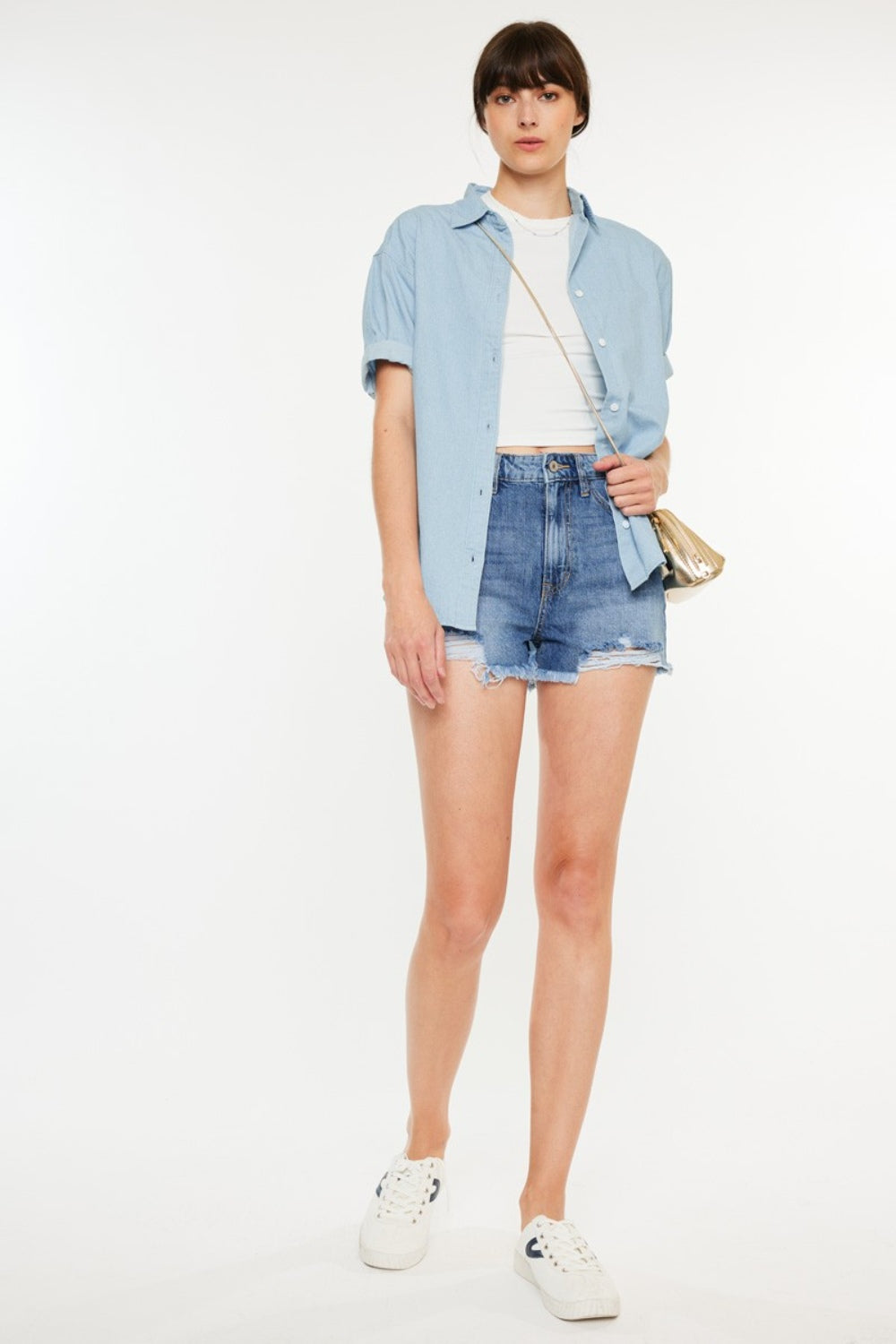 “The Kansan” Distressed Raw Hem High Waist Denim Shorts