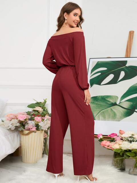 “The Wine & Cheesecake Fit” Off-Shoulder Straight Leg Jumpsuit