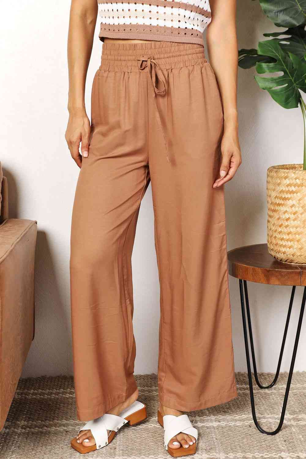 “The Super Double Take” Drawstring Smocked Waist Wide Leg Pants