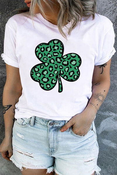 “The They Call Me Lucky” Plus Size Lucky Clover Round Neck Short Sleeve T-Shirt