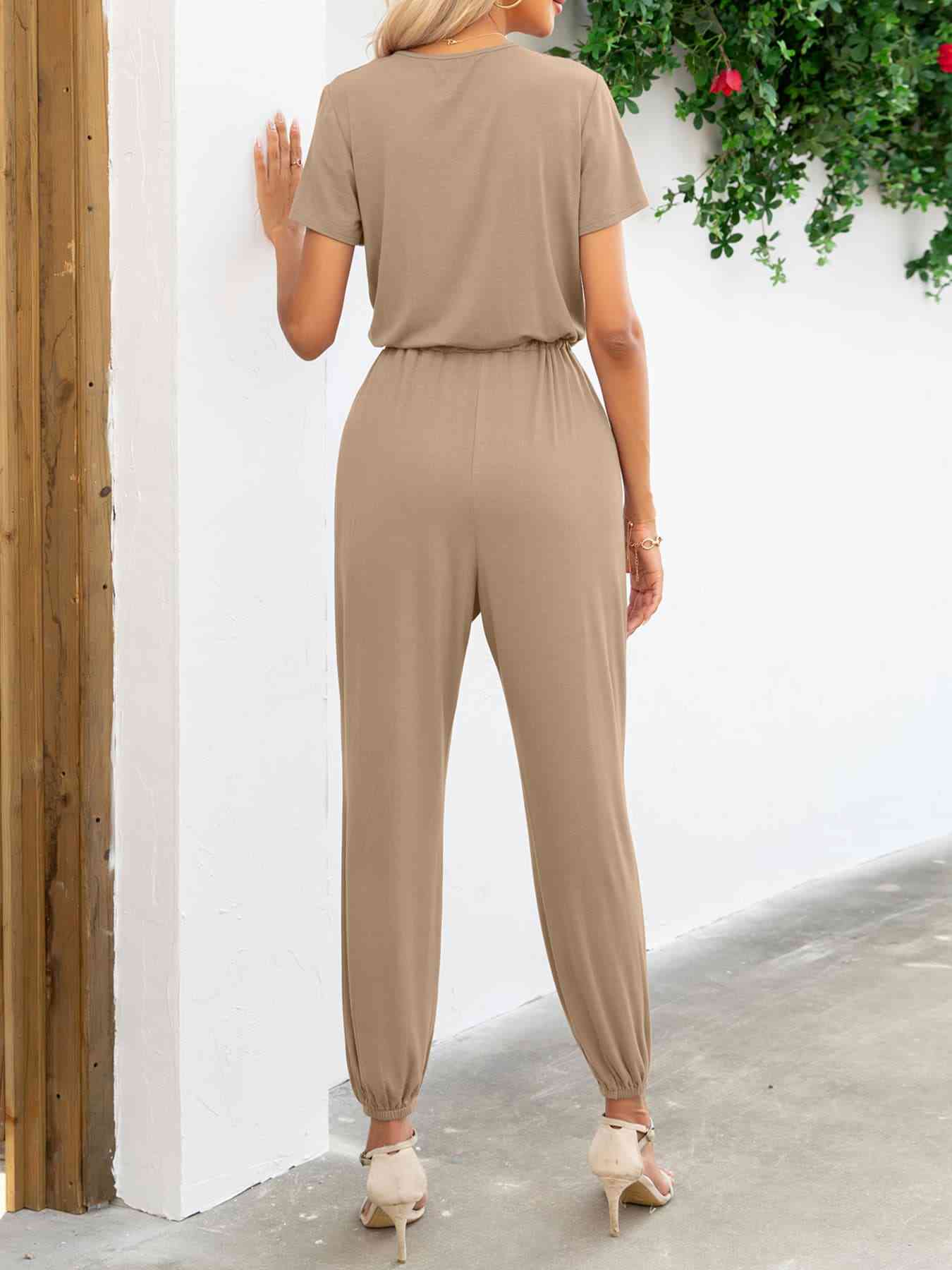 “The Day Look” Short Sleeve V-Neck Jumpsuit with Pockets