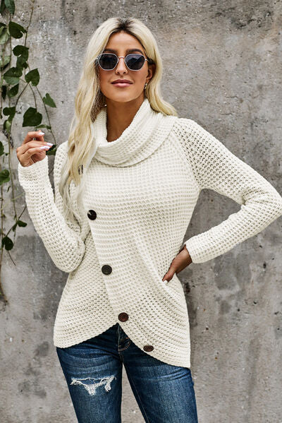 “The Debbie” Decorative Button Mock Neck Sweater