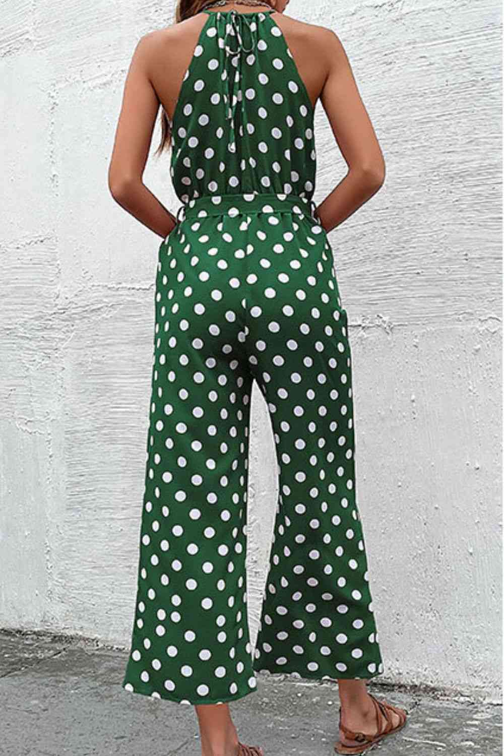 “The Corporate Picnic” Polka Dot Grecian Wide Leg Jumpsuit