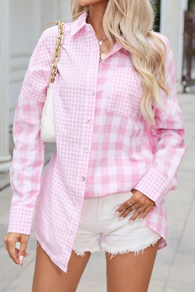 “The Chester Chic” Pocketed Plaid Dropped Shoulder Shirt