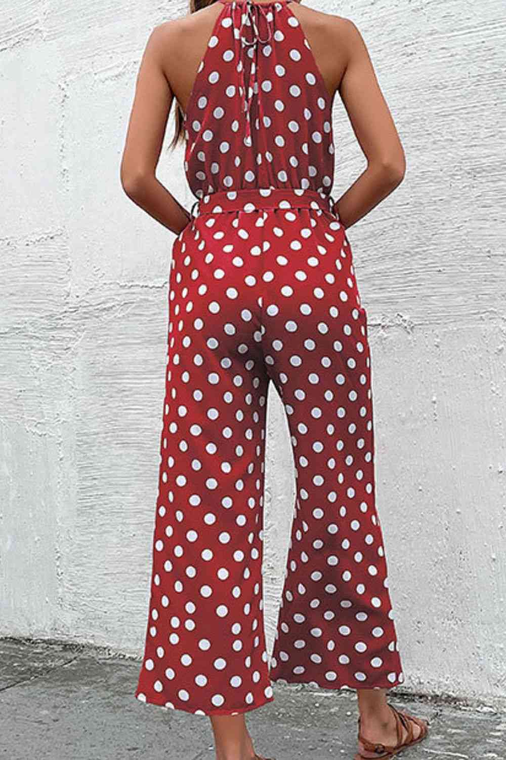 “The Corporate Picnic” Polka Dot Grecian Wide Leg Jumpsuit