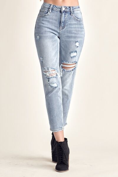 “The Edgy Chic” Distressed Slim Cropped Jeans