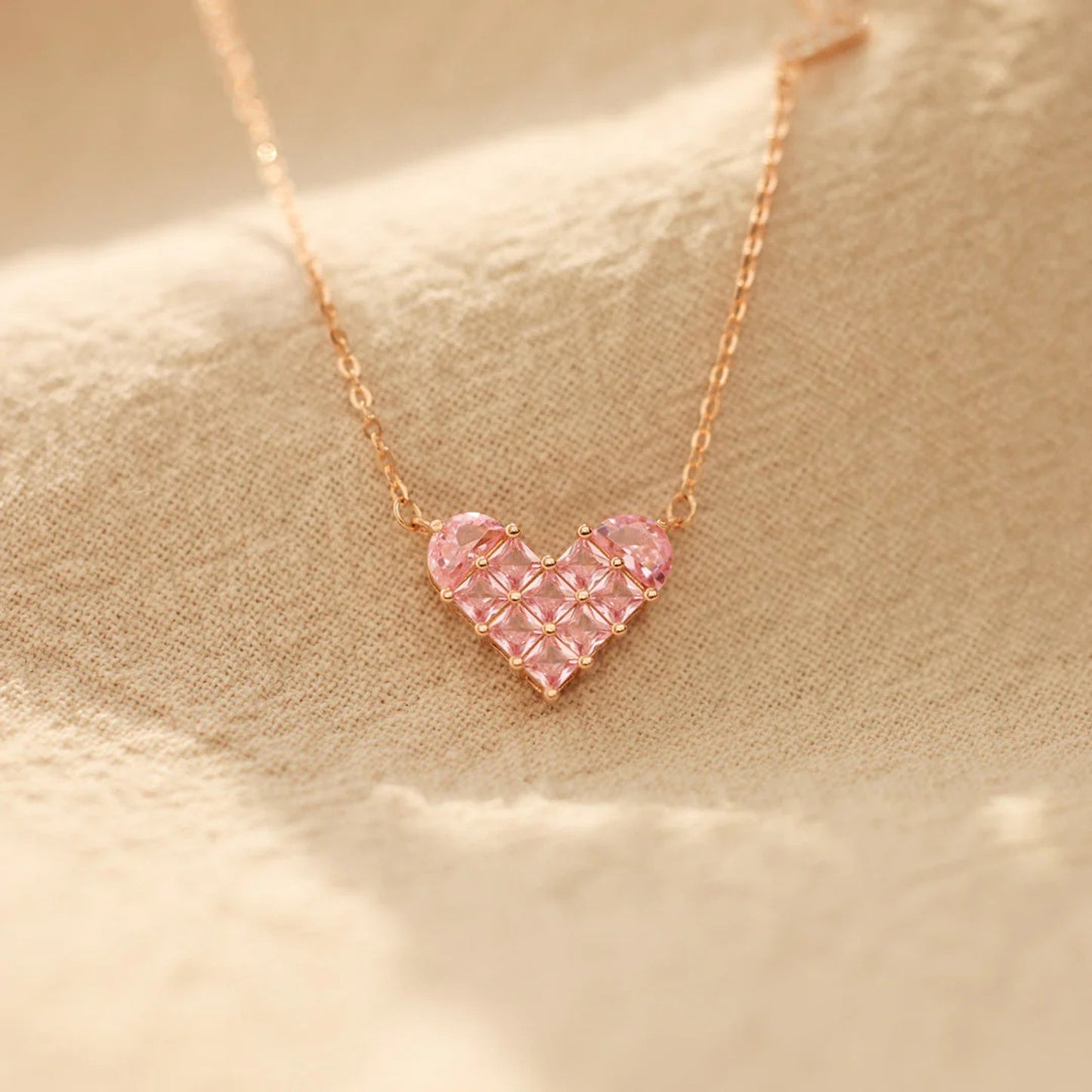 Brick Bling:Heart Shape Rose Gold-Plated Pendant Necklace