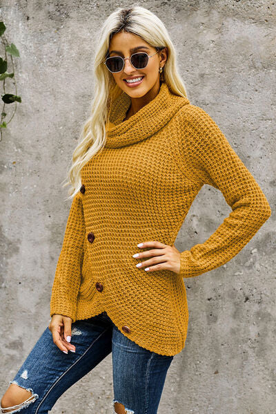 “The Debbie” Decorative Button Mock Neck Sweater