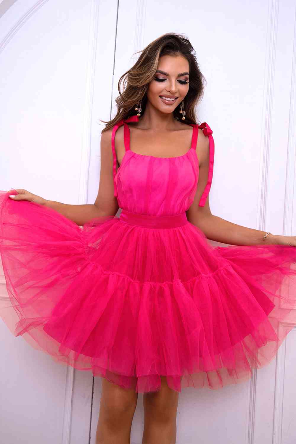 “The Ball Barbie” Tie-Shoulder Mesh Dress