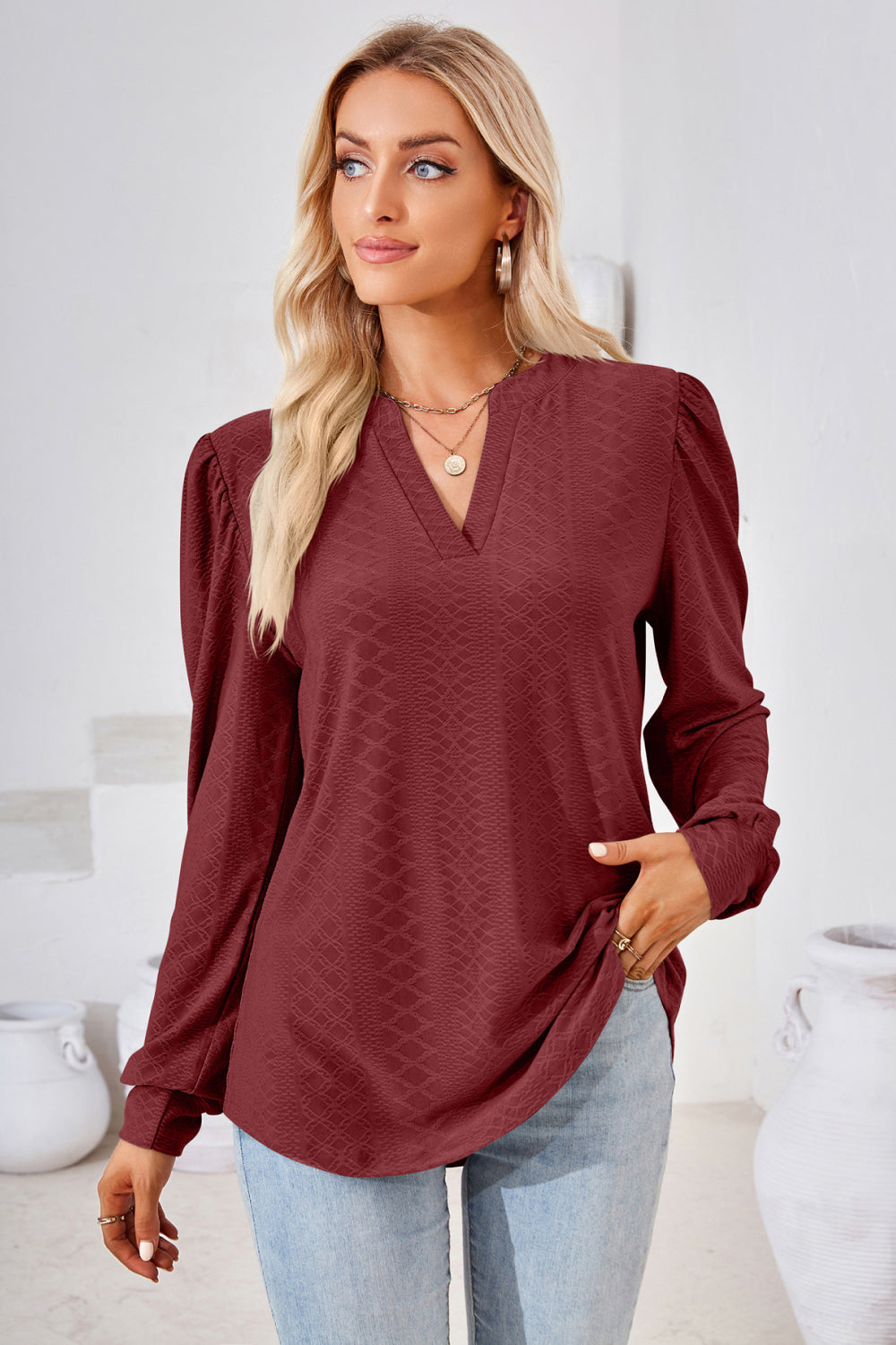 “The Visit To Indy” V-Neck Puff Sleeve Blouse