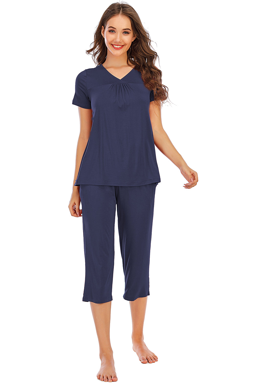 “The Antie” V-Neck Short Sleeve Top and Pants Lounge Set