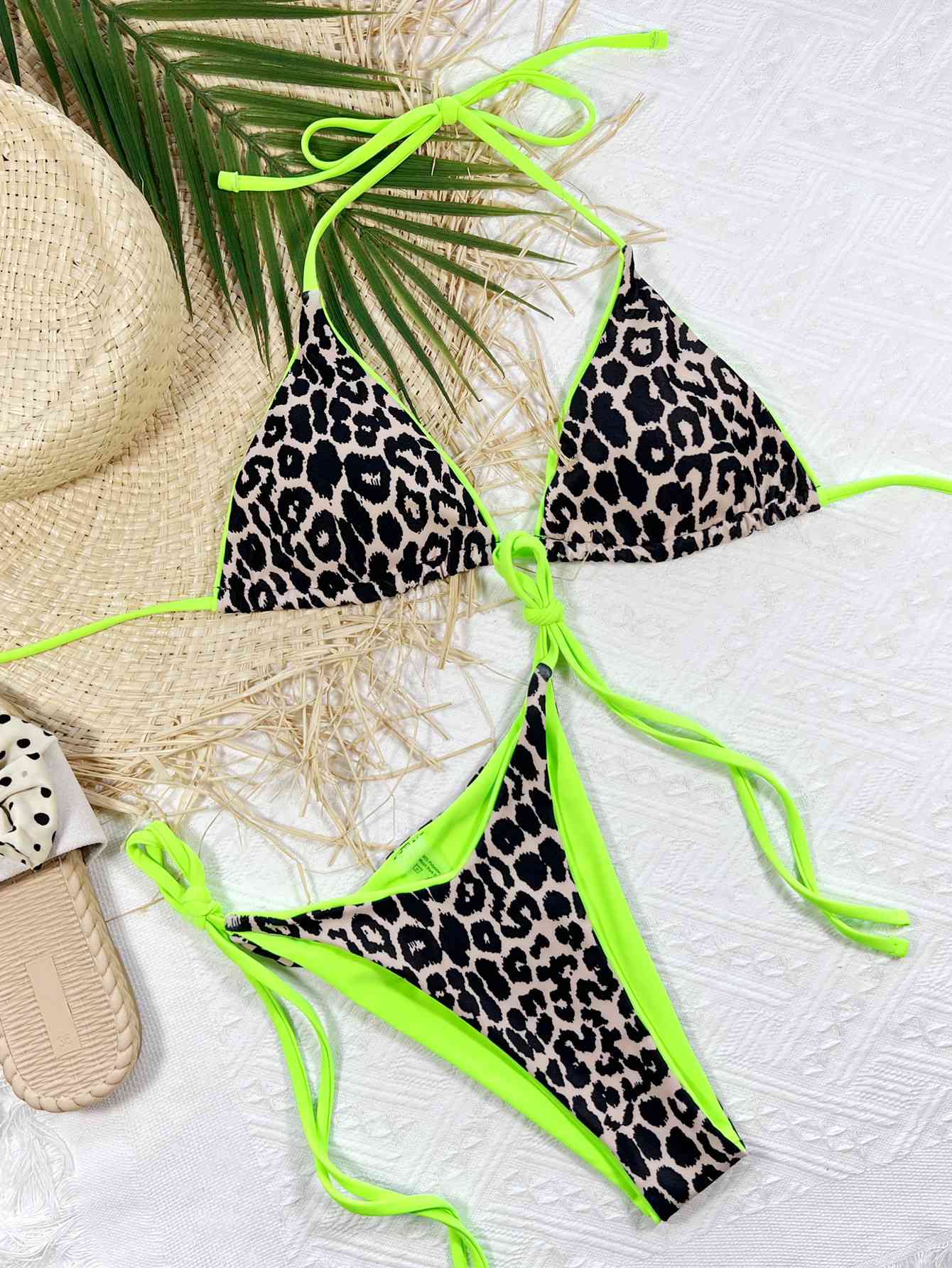 “The Glow Leopard” Print Halter Neck Tie Side Bikini Set