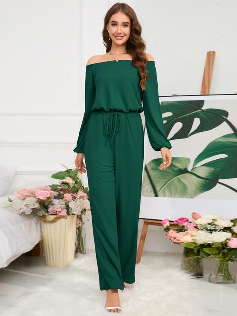 “The Wine & Cheesecake Fit” Off-Shoulder Straight Leg Jumpsuit