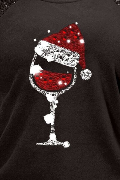 “The Santa Tipper” Plus Size Graphic Sequin Long Sleeve Round Neck T-Shirt