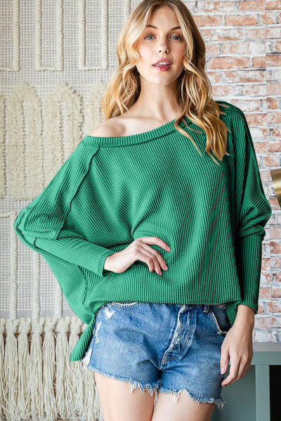 “The Green Mile” Exposed Seam Lantern Sleeve Top