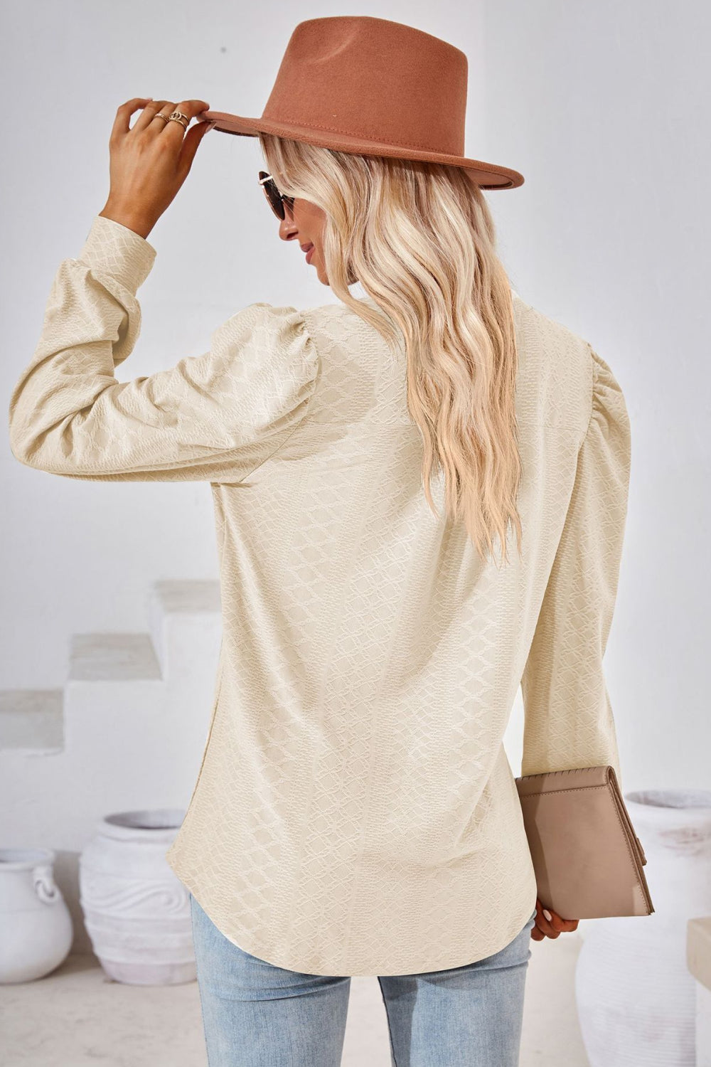 “The Visit To Indy” V-Neck Puff Sleeve Blouse