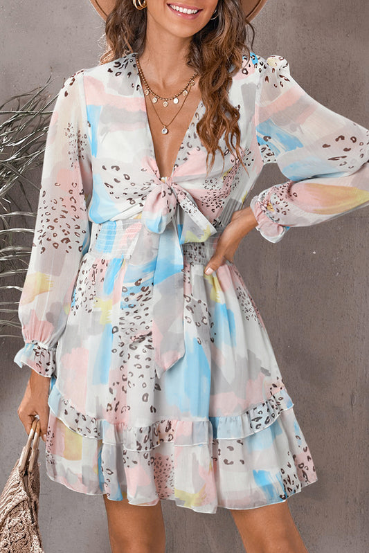 “The Better Half” Printed Flounce Sleeve Mini Dress