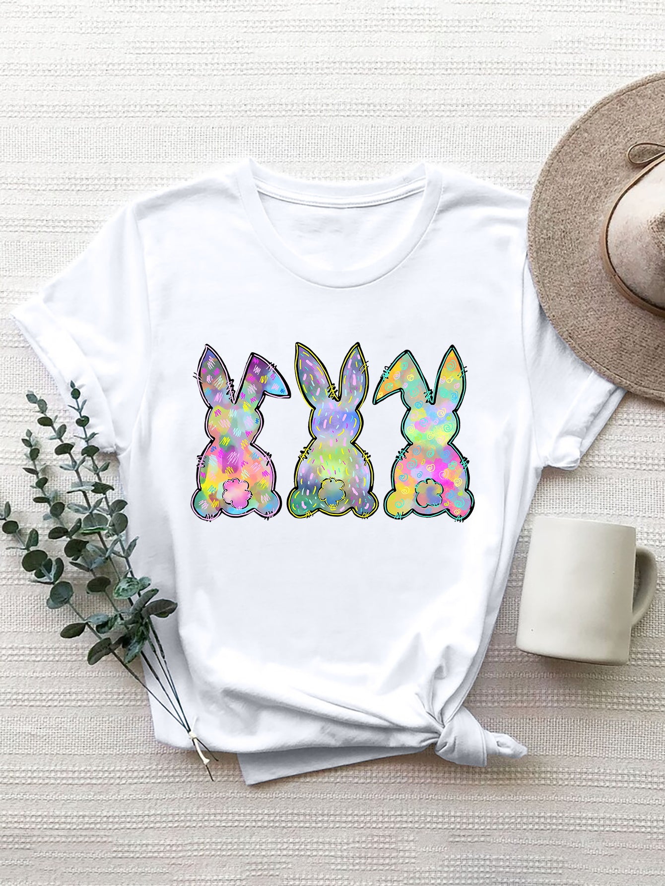 “The Rabbit Trio” Round Neck Short Sleeve T-Shirt