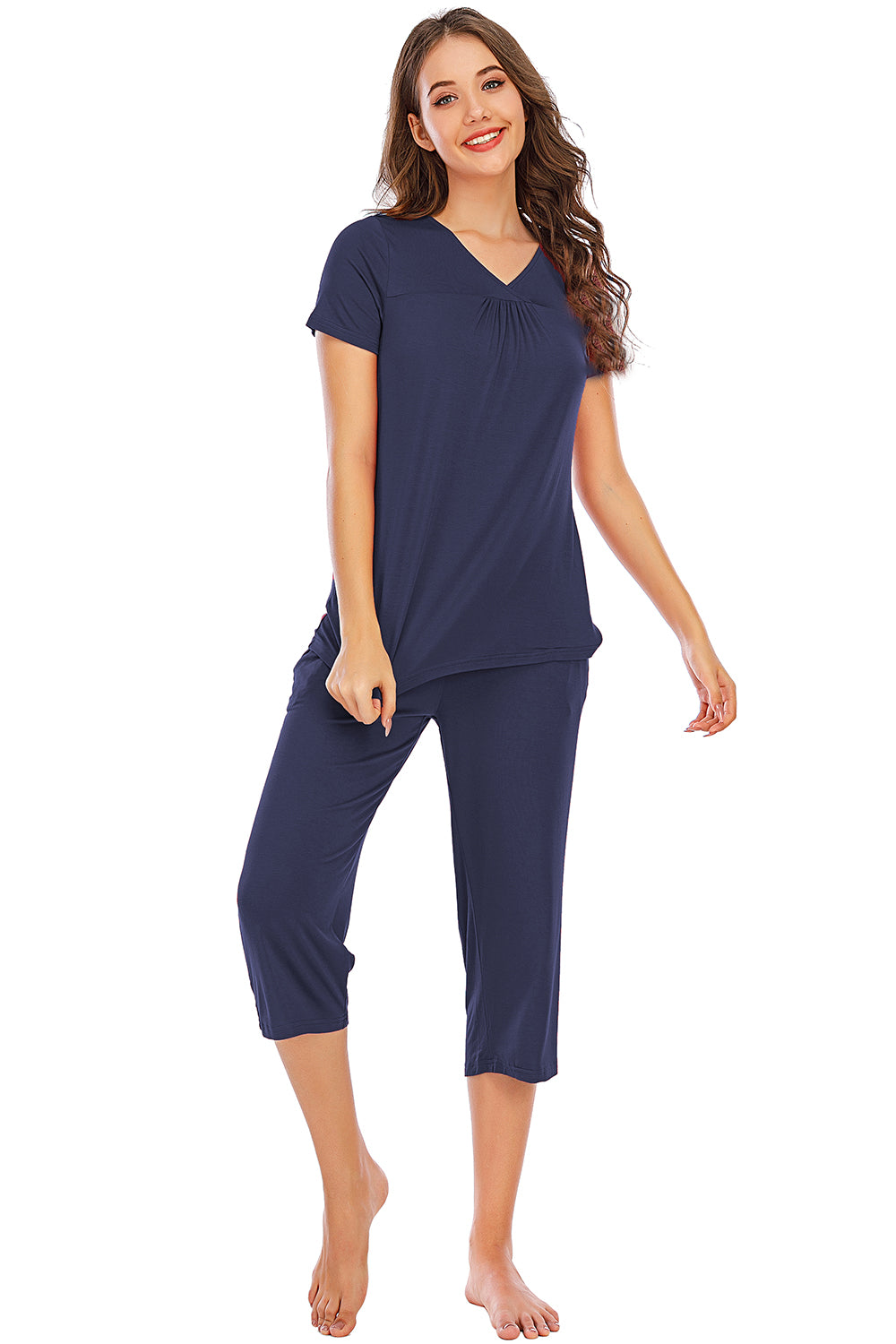 “The Antie” V-Neck Short Sleeve Top and Pants Lounge Set