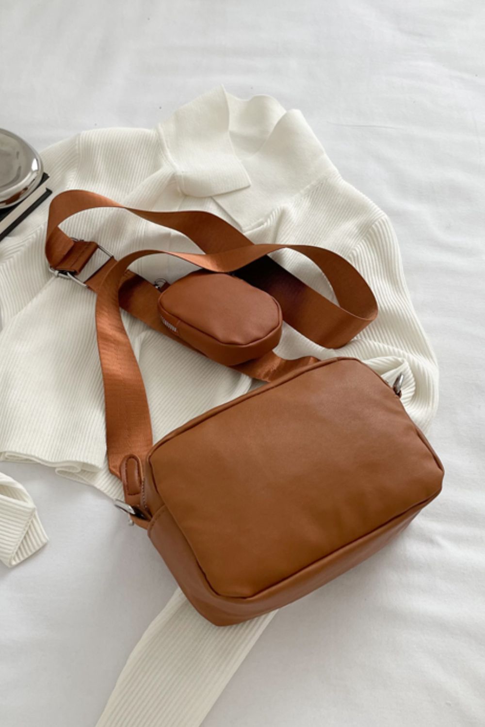 “Too Tote” Leather Shoulder Bag with Small Purse