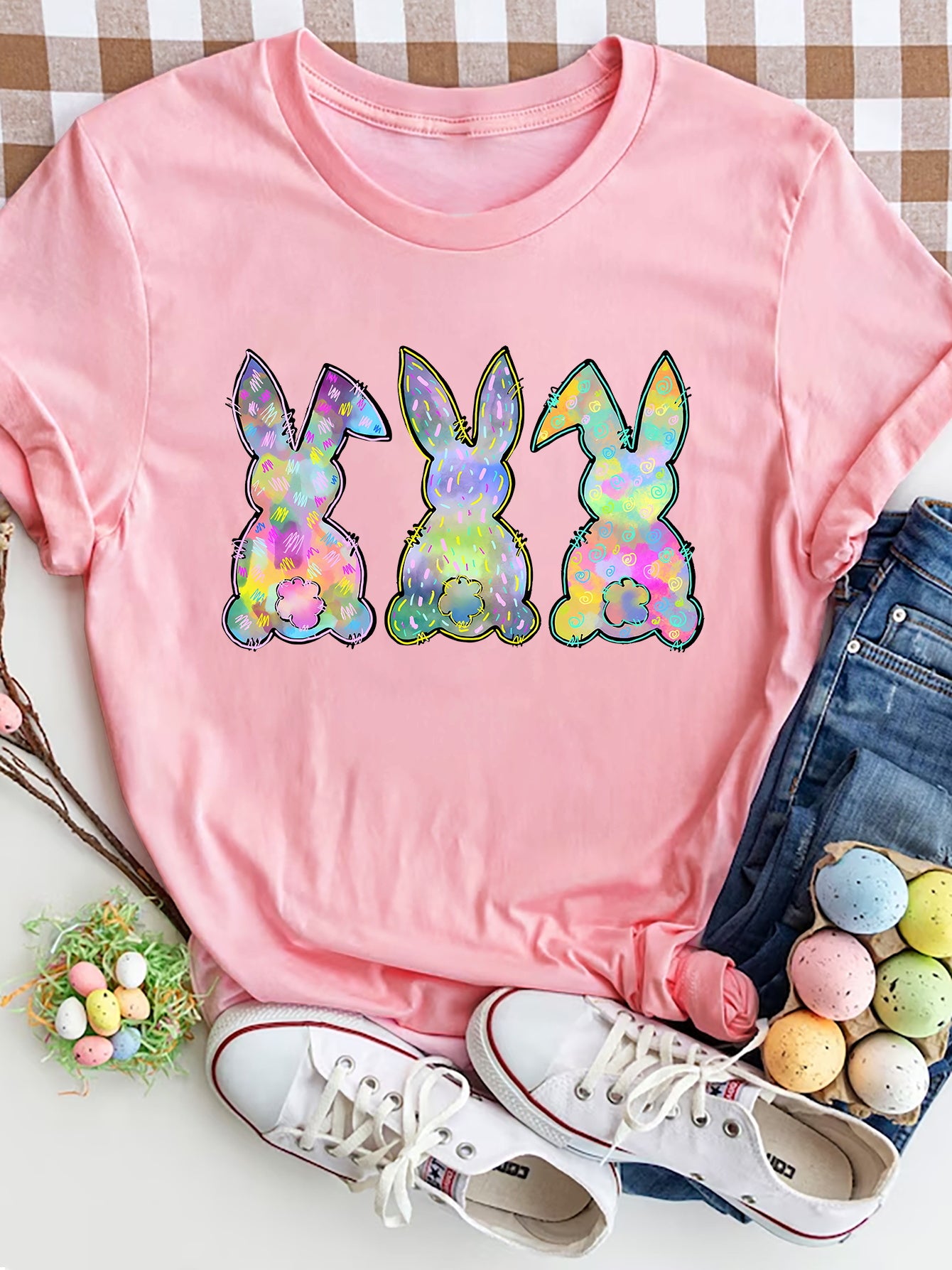 “The Rabbit Trio” Round Neck Short Sleeve T-Shirt