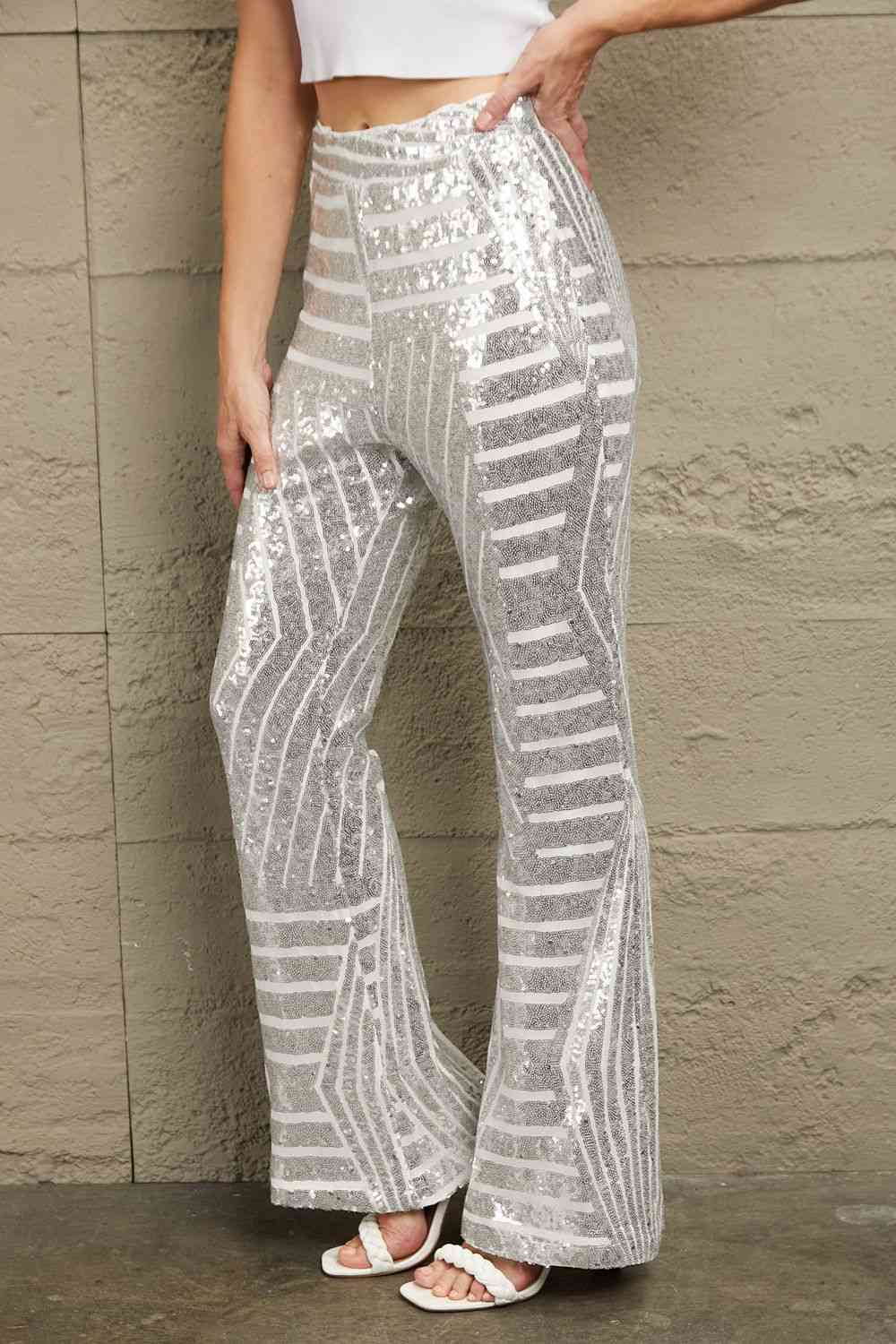 “The Double Take” Sequin High Waist Flared Pants