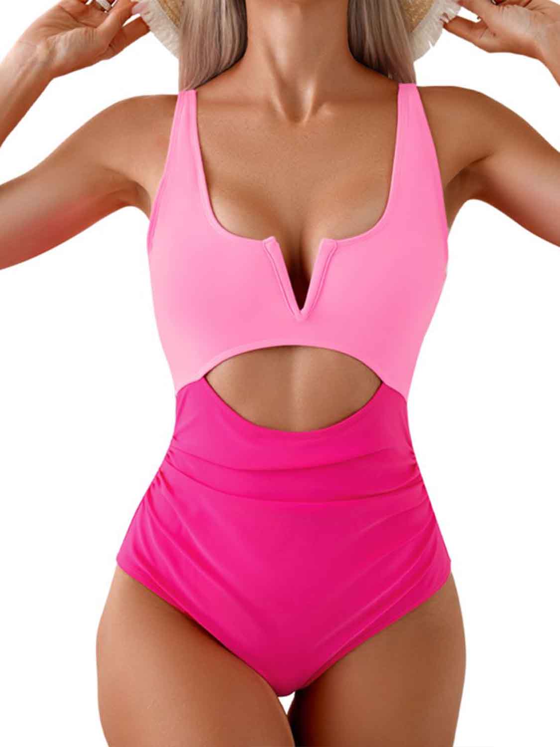 “The Control Freak” Tied Cutout Contrast One-Piece Swimwear