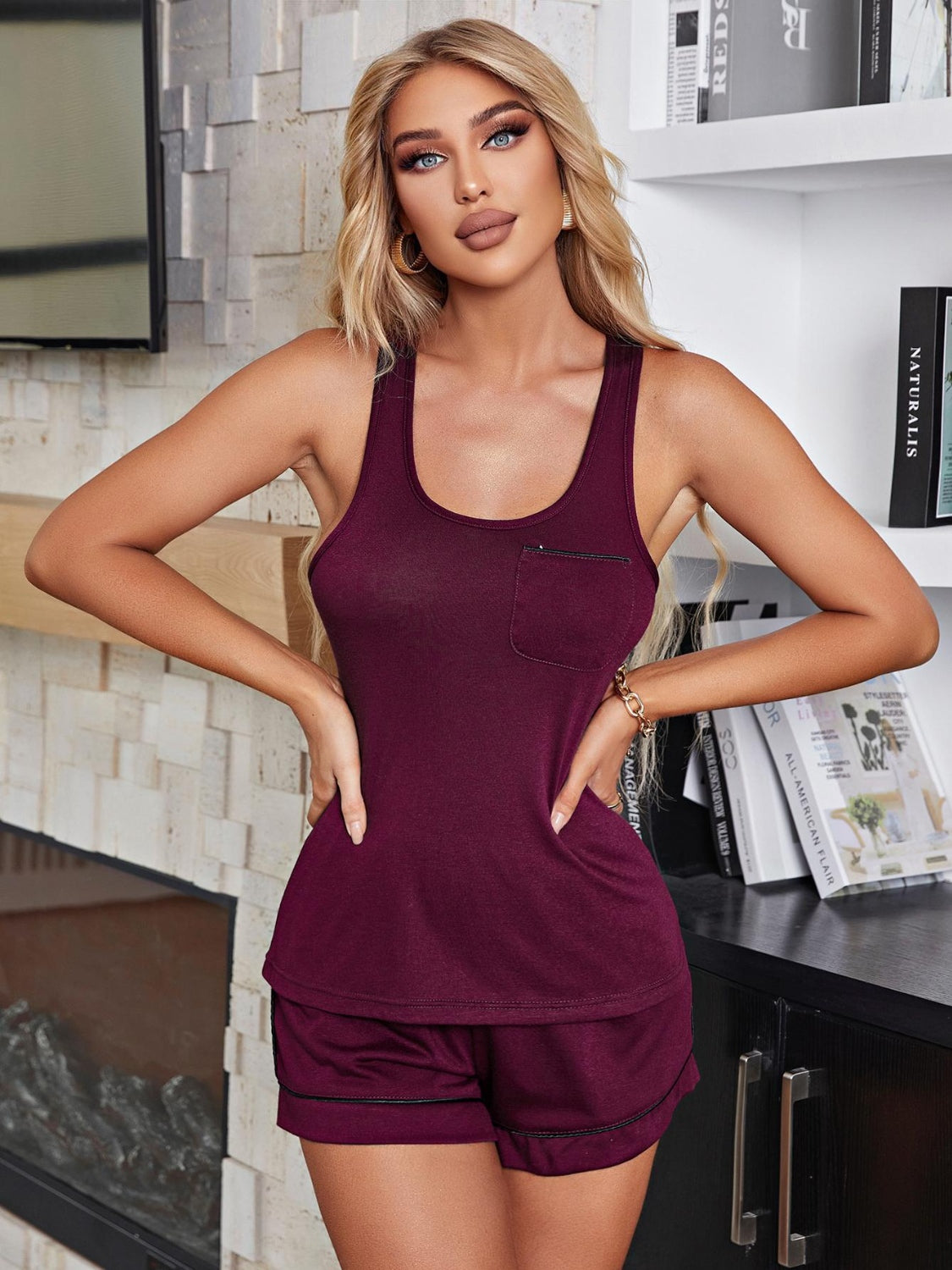 “The Landham” Scoop Neck Wide Strap Tank and Shorts Lounge Set