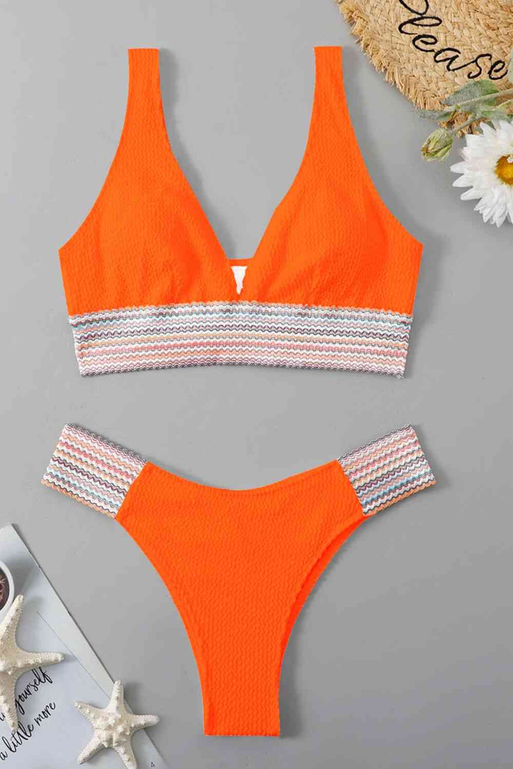 “The Neshia” Contrast Textured High Cut Swim Set