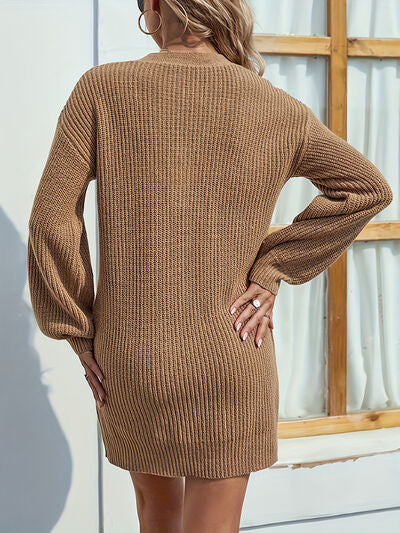 “The FeeV-Neck” Dropped Shoulder Mini Sweater Dress