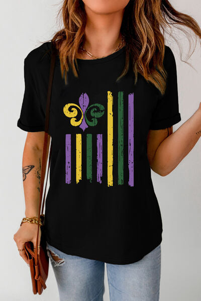 “THE RIDE TO MARDI GRAS” Graphic Round Neck T-Shirt