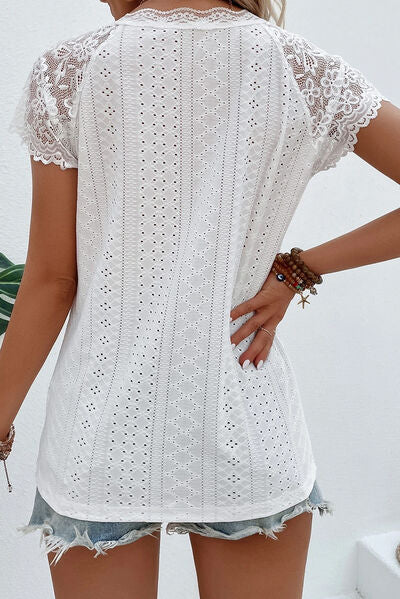 “The Day We Kissed” Eyelet Lace Detail V-Neck T-Shirt