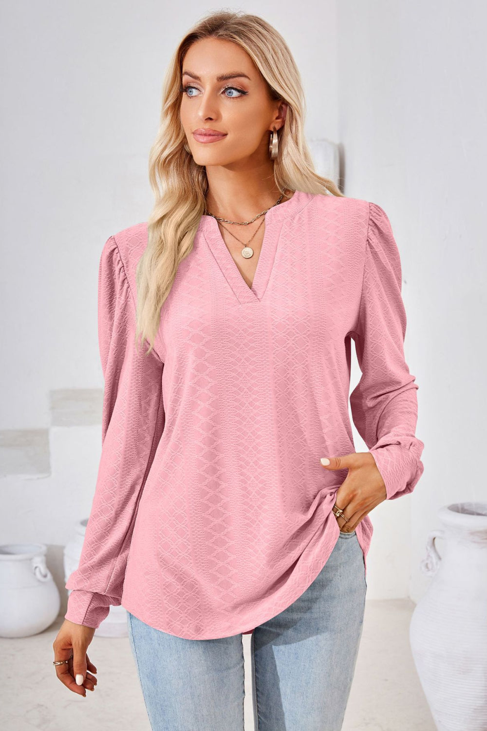 “The Visit To Indy” V-Neck Puff Sleeve Blouse