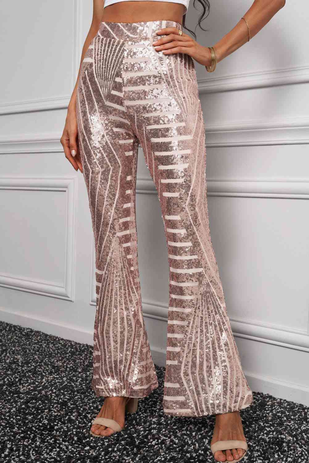 “The Double Take” Sequin High Waist Flared Pants