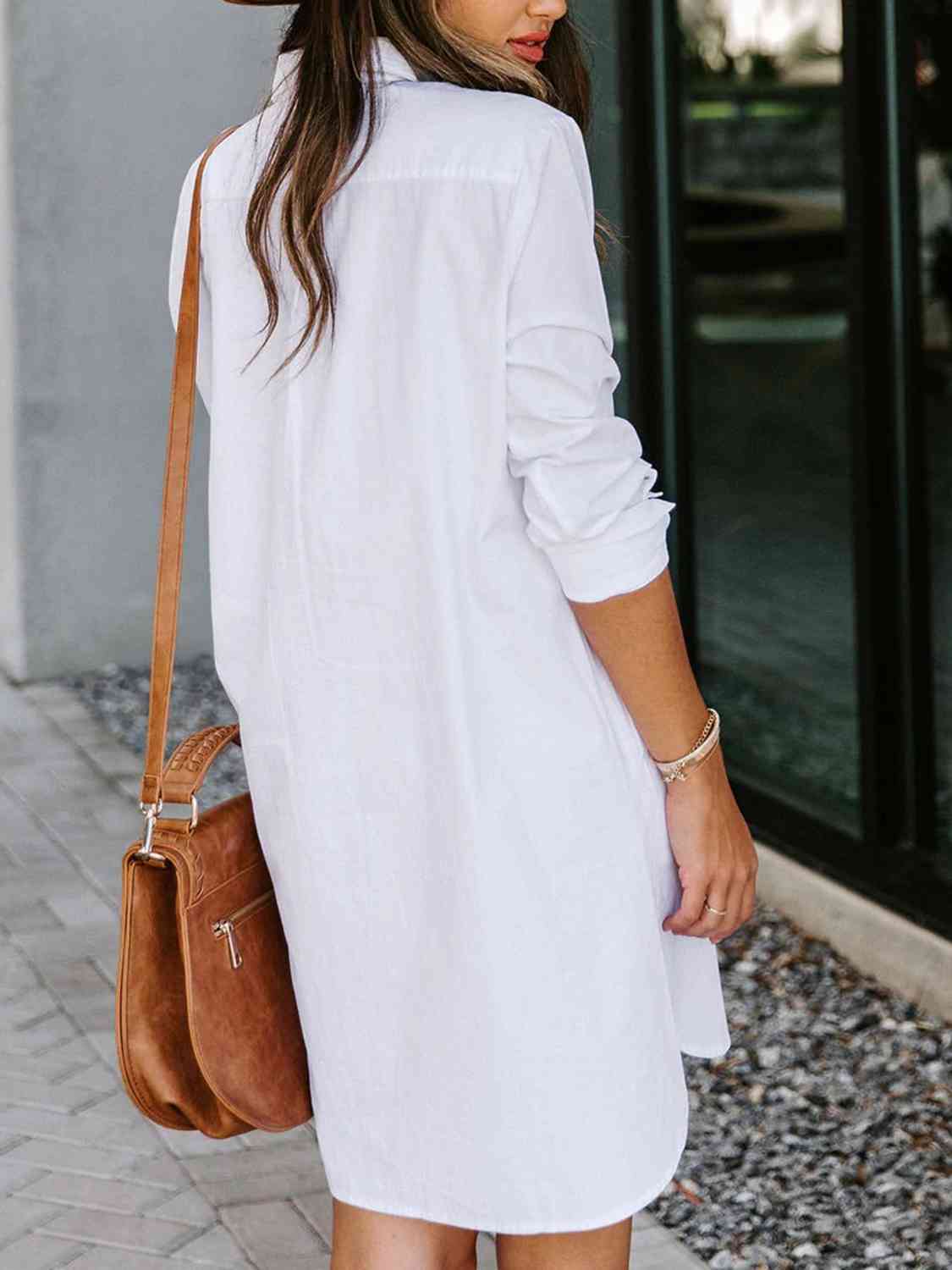 “The Bayside Fee” Button Up Collared Neck Long Sleeve Shirt Dress