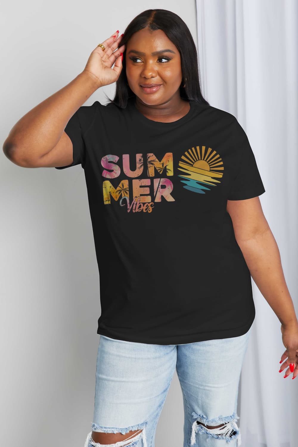 “The Summer Vibes” Full Size SUMMER VIBES Graphic Cotton Tee