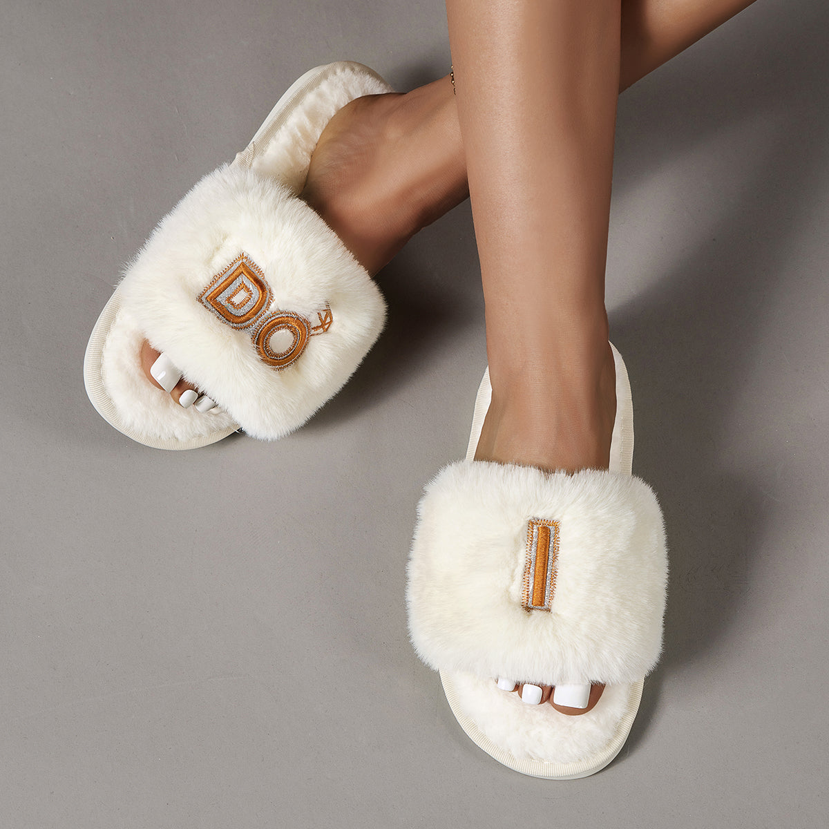 “The I Do” Faux Fur Open Toe Slippers