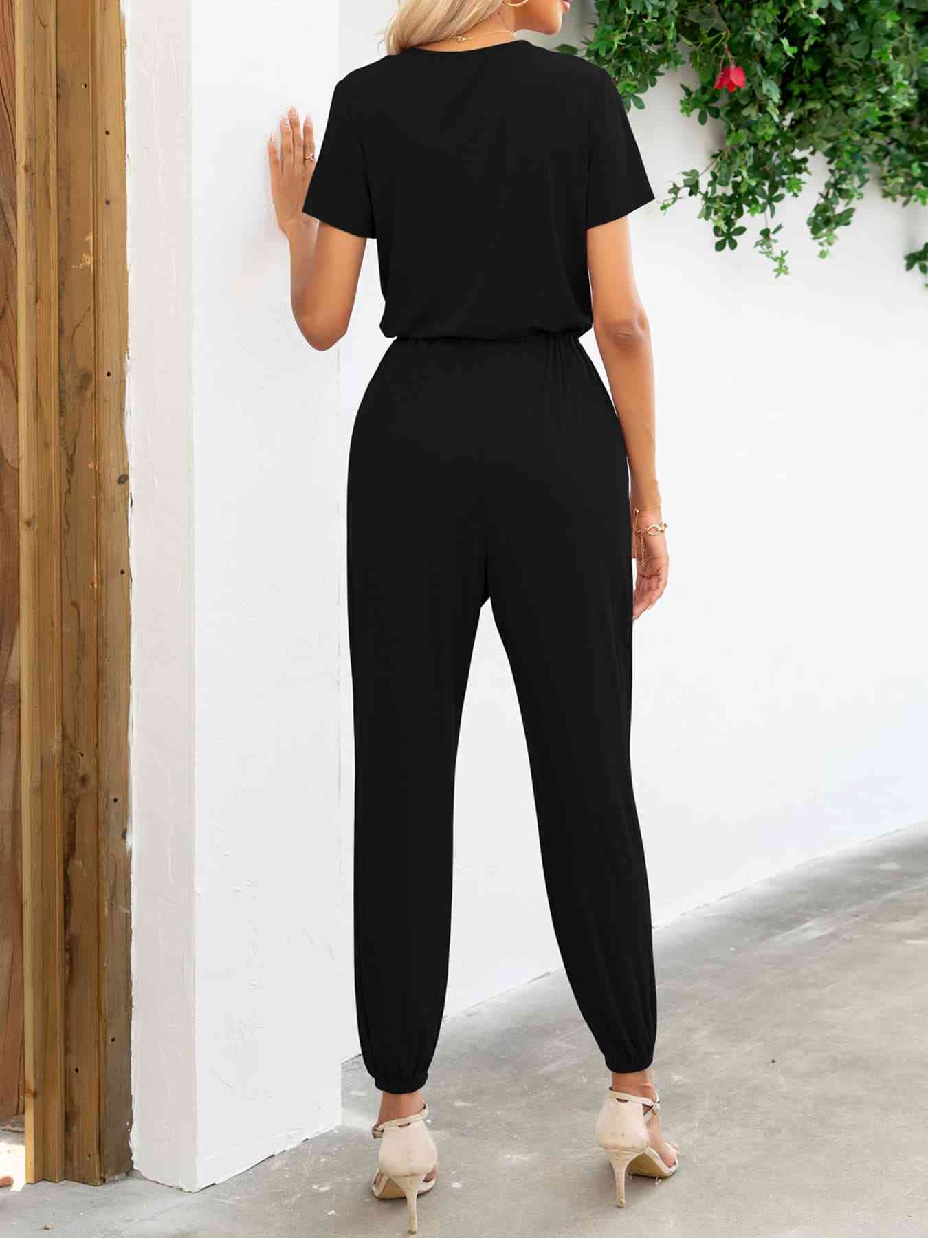 “The Day Look” Short Sleeve V-Neck Jumpsuit with Pockets