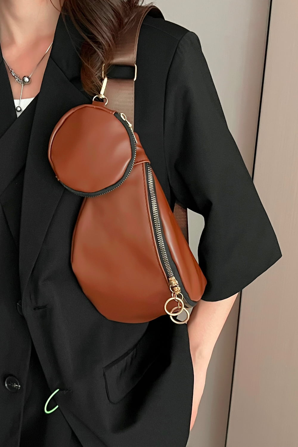 Leather Sling Bag with Small Purse