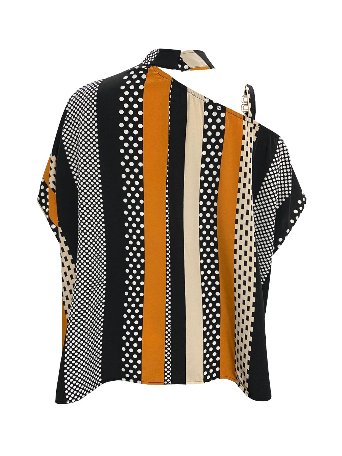 “The Safari Cutout” Color Block Mock Neck Blouse